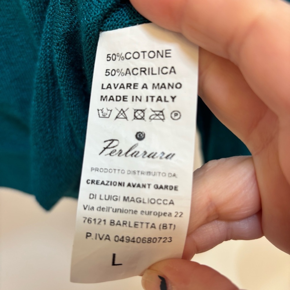 Womens Blue Green Knit Sweater Size Large Coastal Grandma Resort Travel Italian - Picture 10 of 12